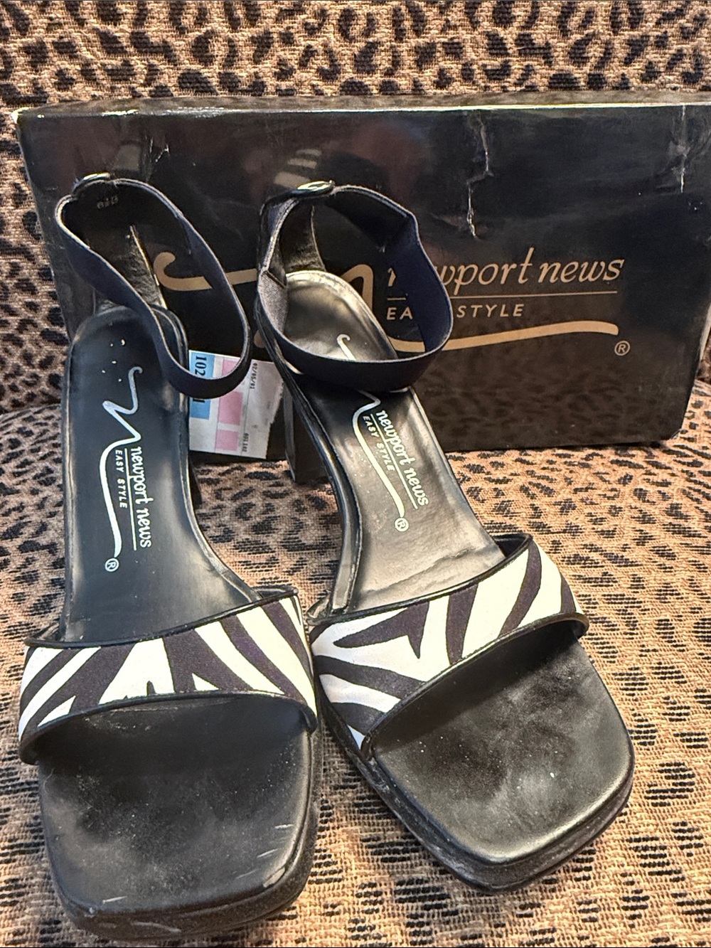 Newport News Black and White Zebra-Print Ankle Strap 2” Heels